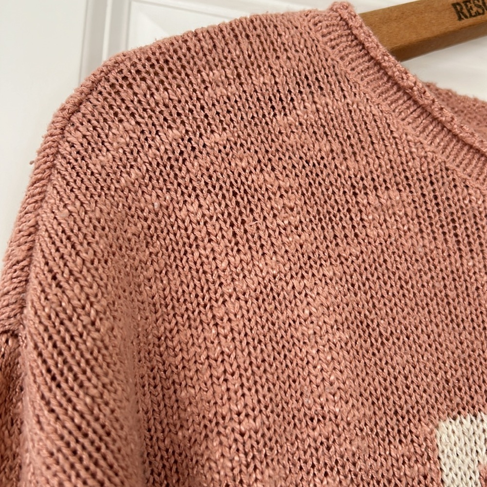 Marled Dusty Rose "BEACH" Loose-Knit Acrylic Sweater Sz Small w MEASUREMENTS! - Picture 4 of 12